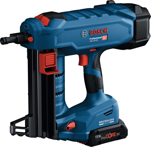 Bosch 18V-38 無線混凝土釘槍，配備無刷馬達。.