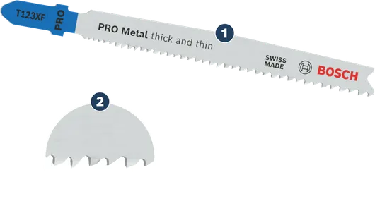 Bosch PRO 金屬曲線鋸片，適用於厚薄切割。