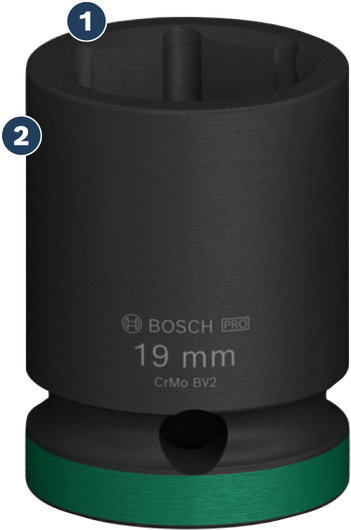 Bosch Impact 19 毫米套筒，帶綠色環。