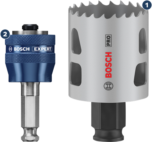 Bosch開孔鋸和快換軸套裝。