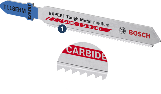 Bosch Tough Metal 中等硬度 T118EHM 曲線鋸片，搭配硬質合金齒。