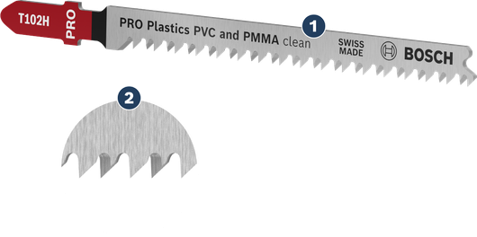 BoschT102H 曲線鋸片，可乾淨俐落地切割 PVC 和 PMMA。