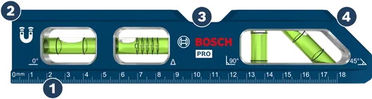 Bosch磁性水平儀，附標尺和角度氣泡管。