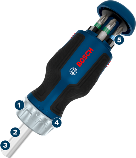 Bosch短柄棘輪螺絲刀，附 6 個批頭。