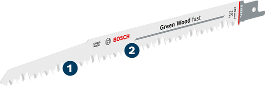 Bosch綠色木材快速往復鋸片，適用於木材加工。