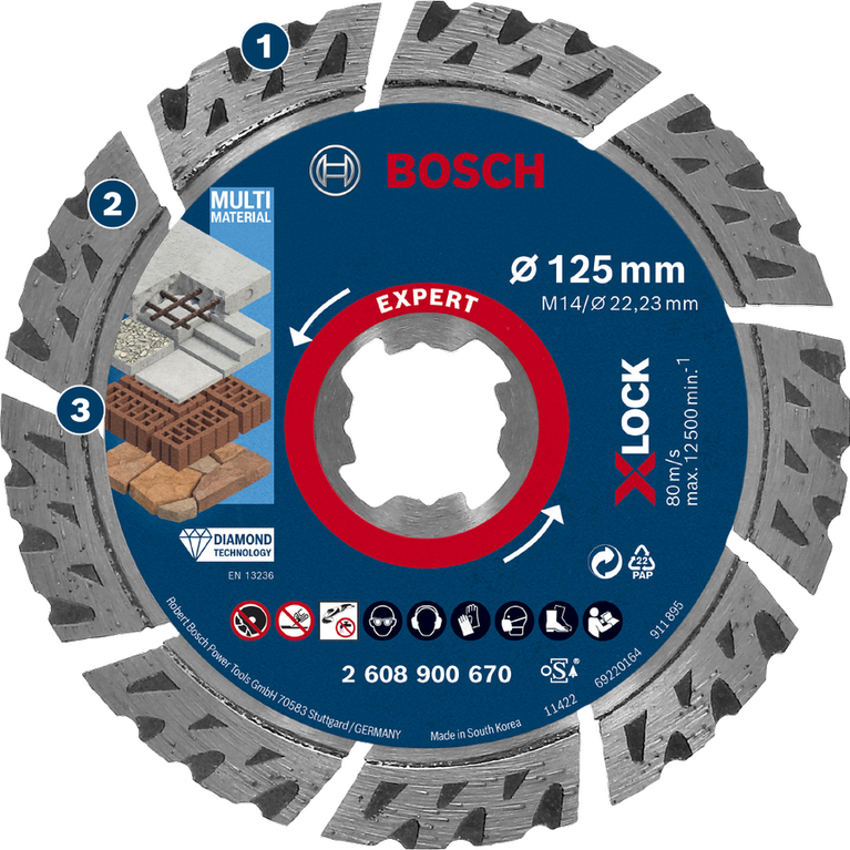 Bosch Expert X-LOCK 125mm 多材質鑽石切割片。