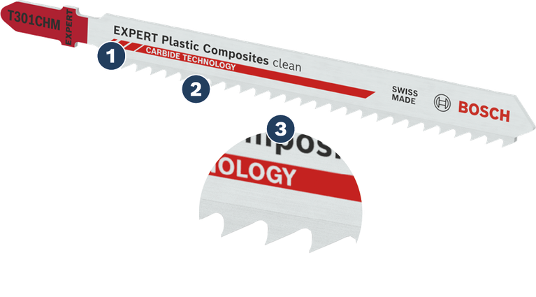 BoschT301CHM 塑膠複合材料用曲線鋸片。