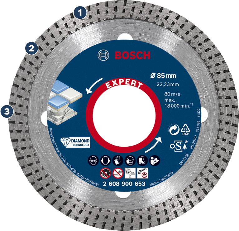 Bosch鑽石切割片，適用於磁磚和石材。