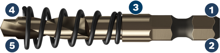 Bosch螺旋鑽頭，六角柄，帶有五個特徵標記。