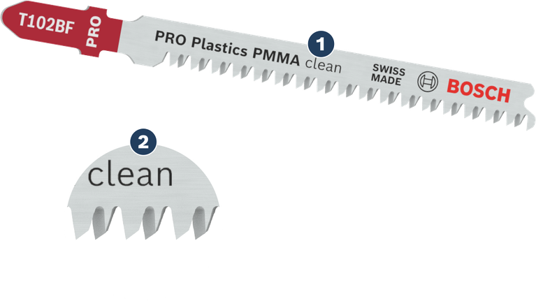 BoschT102BF 曲線鋸片，可實現乾淨俐落的塑膠切割。