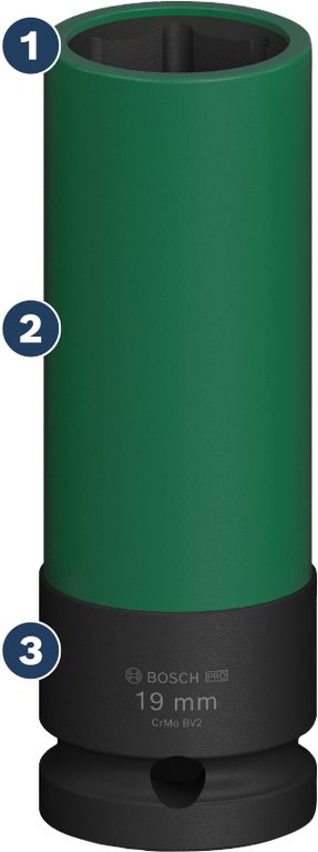 Bosch衝擊套筒 19 毫米超深，附 PET 保護套。