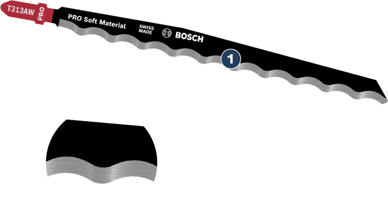 Bosch Soft Material T313AW 曲線鋸片，鋸齒邊緣。