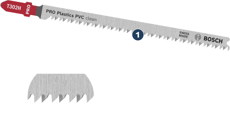 BoschT302H 曲線鋸片，用於乾淨利落地切割 PVC 塑膠。