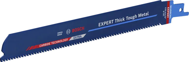 適用於切削硬厚金屬,使用壽命長 Bosch專家厚實堅韌的金屬碳化物往復鋸片。