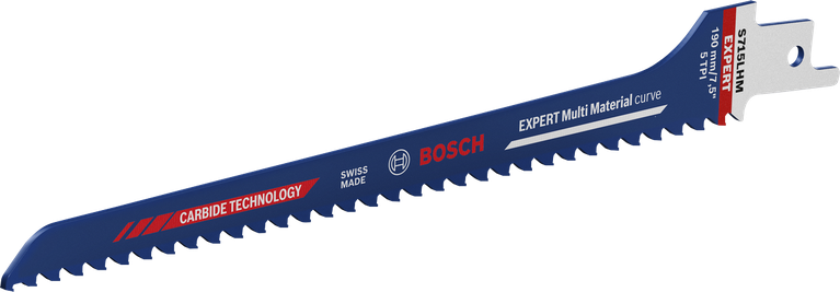 適用於曲線切削嵌入金屬的木材,使用壽命長 Bosch S715LHM 往復鋸片,適用於木材和金屬。