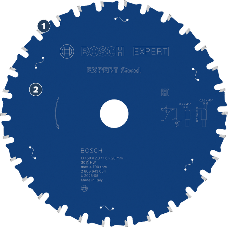 BoschEXPERT 鋼製切割鋸片，用於切割金屬。
