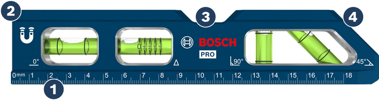 Bosch磁性水平儀，附標尺和角度氣泡管。
