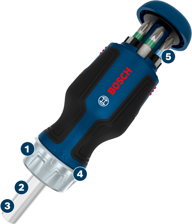 Bosch短柄棘輪螺絲刀，附 6 個批頭。