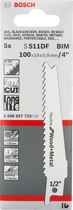 軍刀鋸片 - Flexible for Wood and Metal Bosch 511 DF 往復鋸片 4 吋木材金屬。.