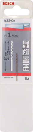 金屬鑽頭 HSS-Co,DIN 338 Bosch1 mm HSS-Co 金屬鑽頭 DIN 338.