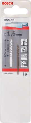 金屬鑽頭 HSS-Co,DIN 338 Bosch1.5mm HSS-Co 金屬鑽頭 DIN 338.