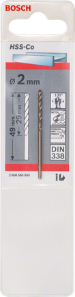 金屬鑽頭 HSS-Co,DIN 338 Bosch2 mm HSS-Co 金屬鑽頭 DIN 338.