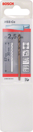 金屬鑽頭 HSS-Co,DIN 338 Bosch2.5 mm HSS-Co 金屬鑽頭 DIN 338。.