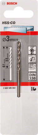 金屬鑽頭 HSS-Co,DIN 338 Bosch3mm HSS-Co 金屬鑽頭.