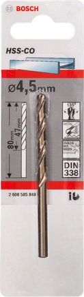 金屬鑽頭 HSS-Co,DIN 338 Bosch4.5 mm HSS-Co 金屬鑽頭.
