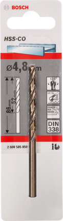 金屬鑽頭 HSS-Co,DIN 338 Bosch4.8mm HSS-Co 金屬鑽頭 DIN 338.