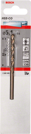 金屬鑽頭 HSS-Co,DIN 338 Bosch5.1 mm HSS-Co 金屬鑽頭 DIN 338。.