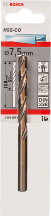 金屬鑽頭 HSS-Co,DIN 338 Bosch7.5 mm HSS-Co 金屬鑽頭 DIN 338.