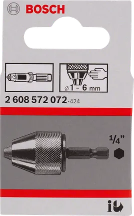 Bosch1/4 英吋六角免匙鑽夾頭，適用於 1-6 毫米鑽頭。