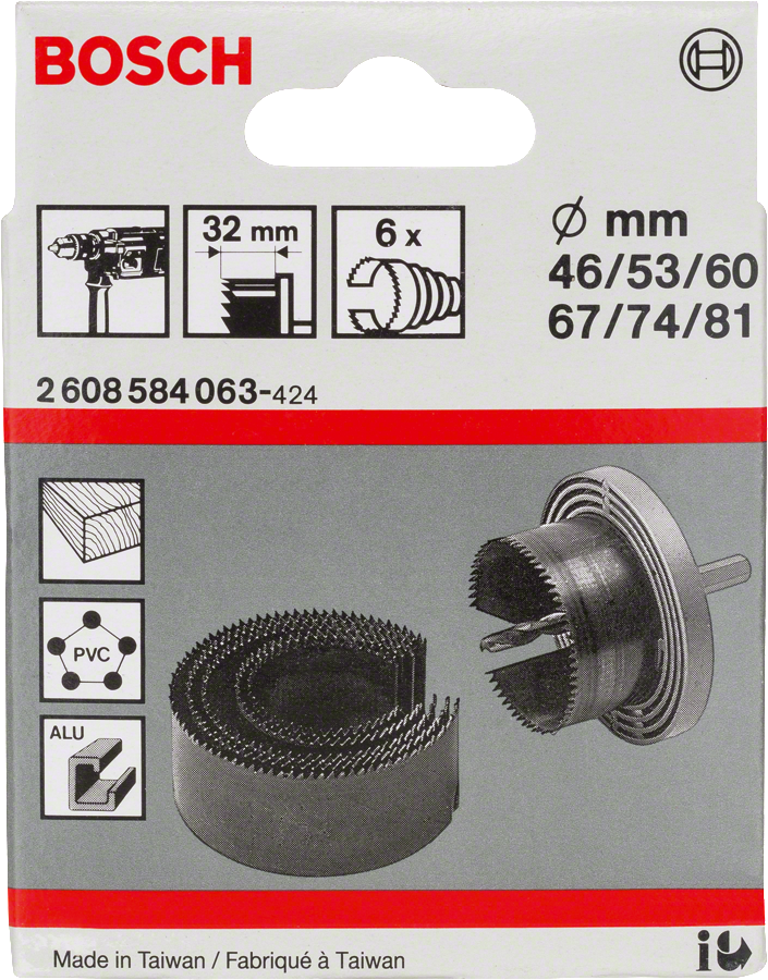 Bosch6 件套孔刀套裝，尺寸為 46–81 毫米。.