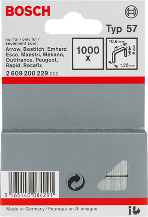 Bosch 57 訂書釘 1000 枚裝，適用於相容的訂書機。