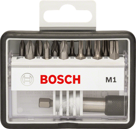 耐用系列螺絲起子鑽頭套件 M PH/PZ/T,超硬版本 (12+1 件式) Bosch +1 件 Robust Line 鑽頭套裝。.