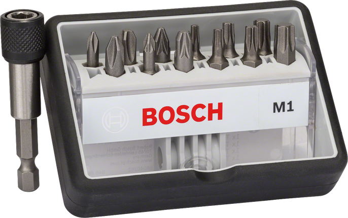 耐用系列螺絲起子鑽頭套件 M PH/PZ/T,超硬版本 (12+1 件式) Bosch +1 件 Robust Line 螺絲起子頭套裝,超硬。.