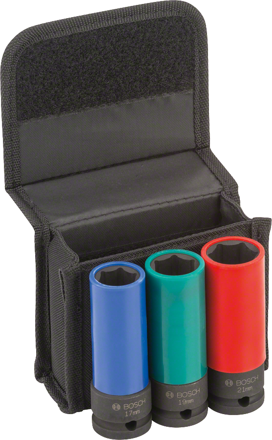 Bosch衝擊套筒組，尺寸有 17、19、21 毫米。.