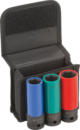 套筒套件 17/19/21 mm (3 入) Bosch衝擊套筒組,尺寸有 17、19、21 毫米。.