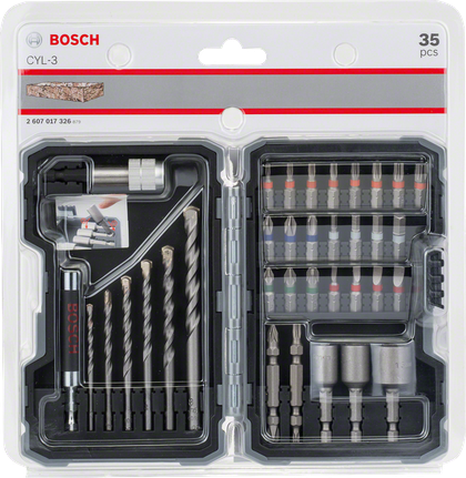 超硬 CYL-3 鑽頭和螺絲起子鑽頭套件 (35 入),PH、PZ、SL、H、T Bosch35 件 CYL-3 鑽頭和螺絲起子頭套裝.