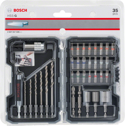 Bosch35 件 HSS-G 鑽頭和螺絲起子頭套裝。.