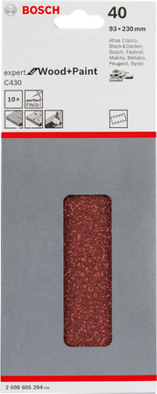 BoschC430 砂紙 93×230mm 40 粒度 10 包.