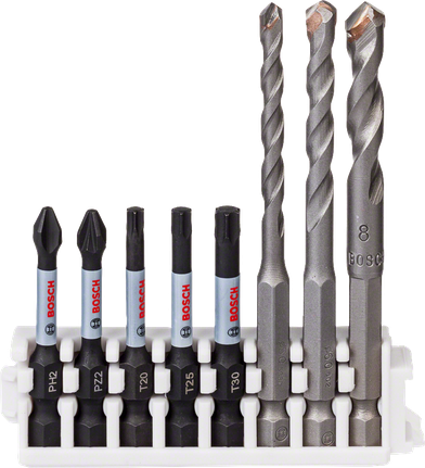 HEX-9 瓷磚鑽頭 5/6/8 mm,抗衝擊起子頭 50 mm PH2、PZ2、T20、T25、T30 Bosch Hex-9 陶瓷鑽和衝擊鑽頭套裝。.