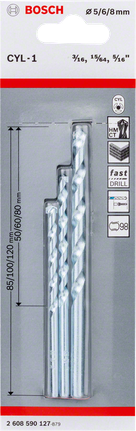 CYL-1 水泥鑽頭 5/6/8 mm (3 入) Bosch3 件組 CYL-1 石工鑽頭套裝 5/6/8 毫米.