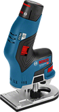 Bosch 12V-8 無線掌上路由器，符合人體工學的握把。