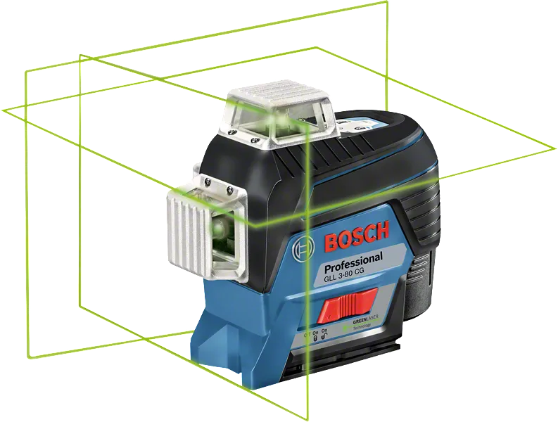 帶有綠線的BoschGLL 3-80 CG 雷射平整工具。.