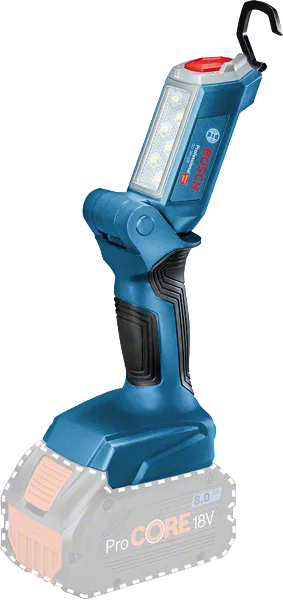Bosch 18V-300 LED 工作燈，配備 ProCORE18V 電池。.