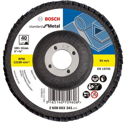 砂布輪 Standard for Metal,直式版本EN 13743 Bosch100 毫米 40 號砂輪用於金屬研磨。.