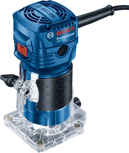 Bosch 550 掌上路由器，550W 小巧設計。.