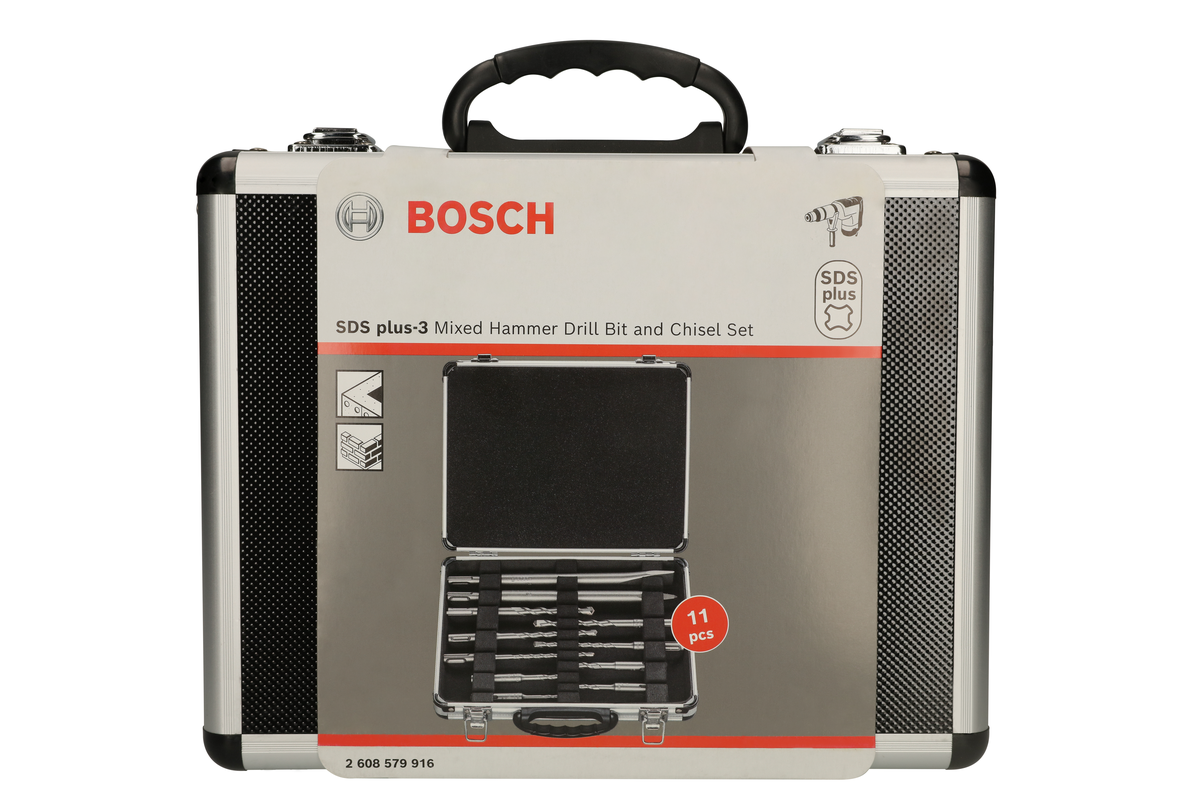 Bosch件組 SDS plus-3 衝擊鑽頭和鑿子套裝。